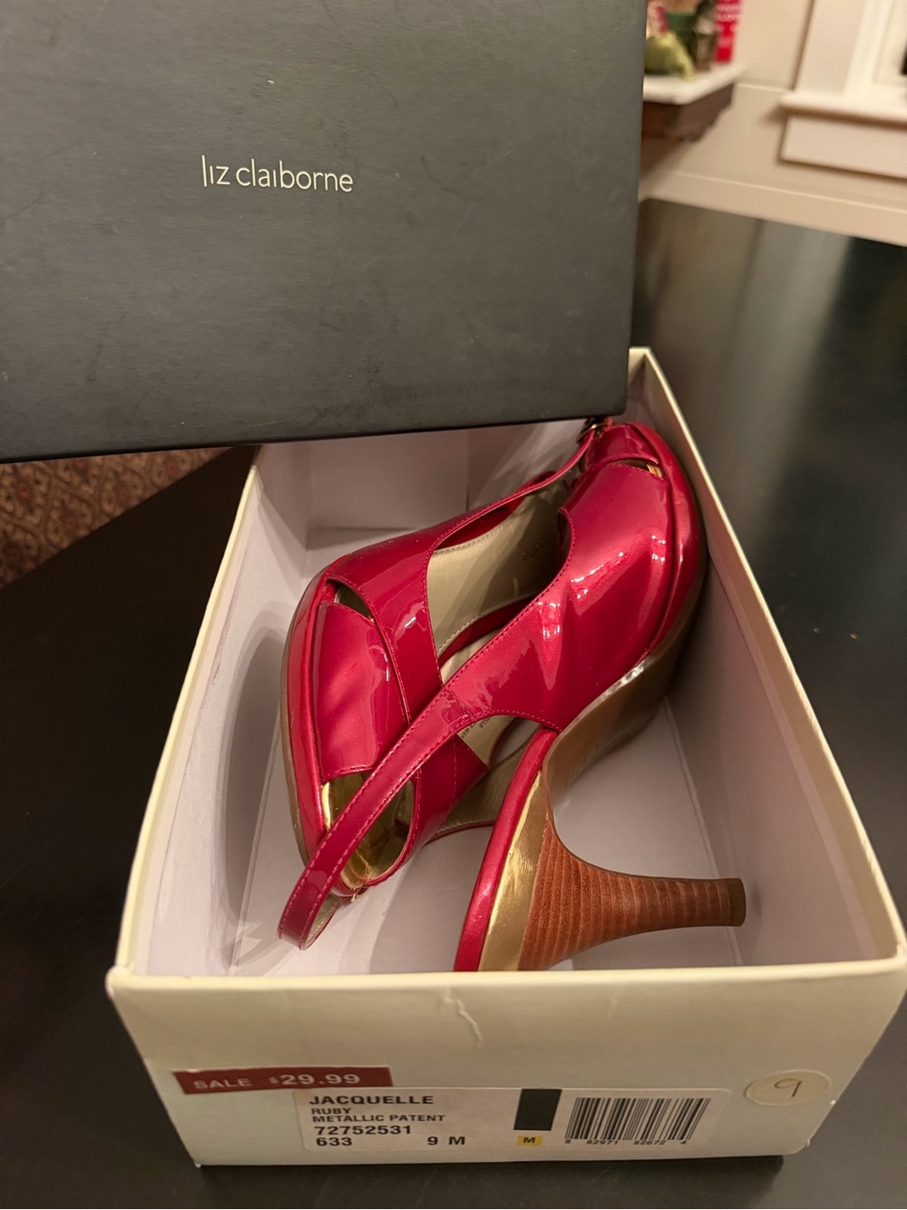 Liz Claiborne Red Patent Leather Slingback Heels